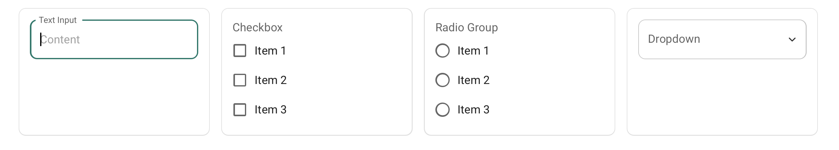 Text input, checkbox, radio group, and dropdown rendered by SurveyJS with Material UI token values