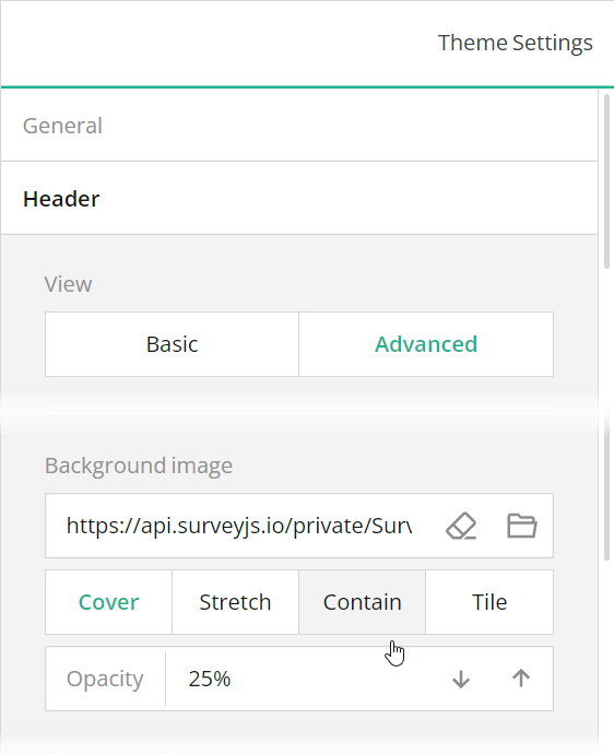 Specify a background image for a form header in SurveyJS Survey Creator
