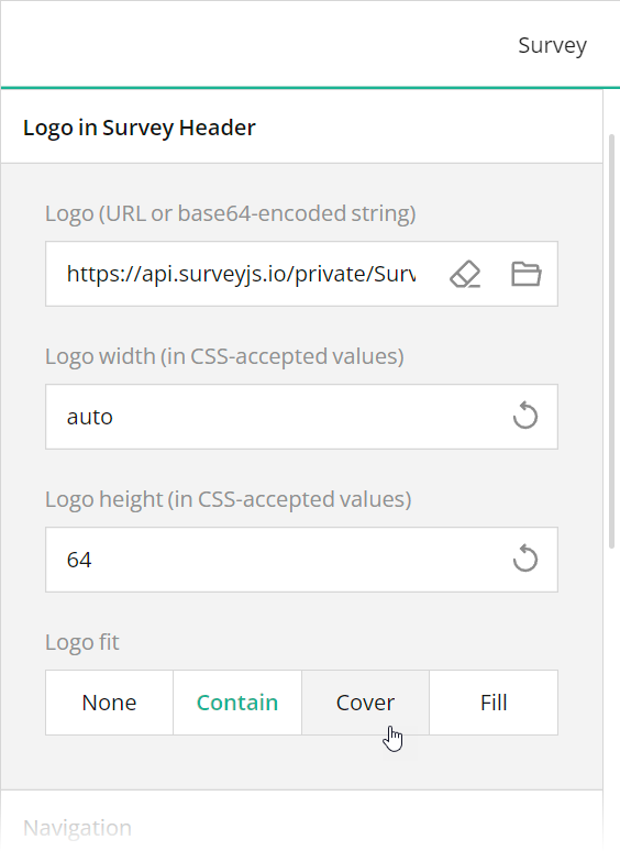 Specify logo settings in SurveyJS Survey Creator