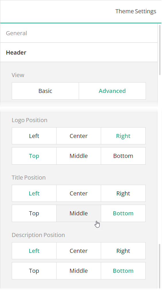 Specify the positions of title, description, and logo in SurveyJS Survey Creator