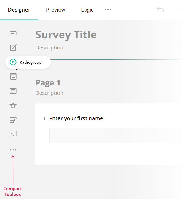 Survey Creator - Toolbox in compact mode