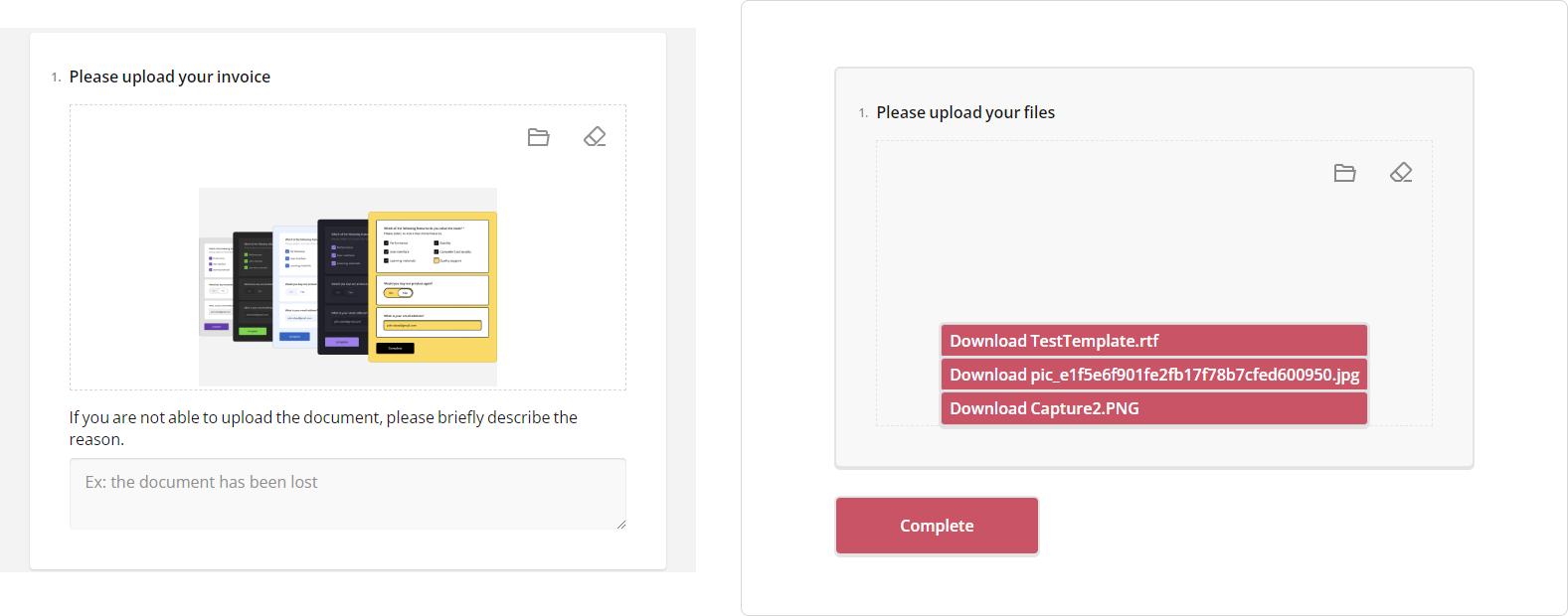 Default VS Custom File Preview - File Upload question | SurveyJS.