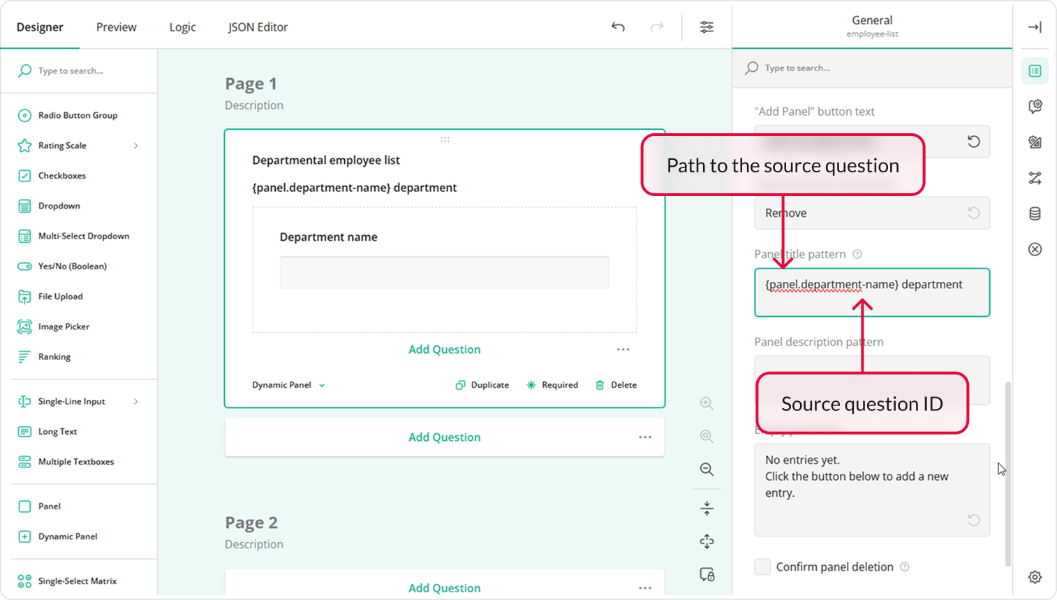 Configure a Dynamic Panel title