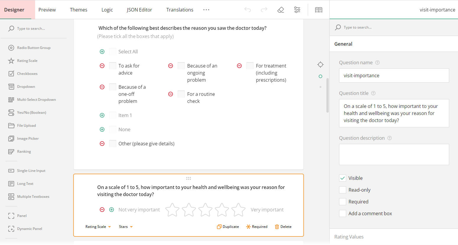 SurveyJS Creator: Designer tab