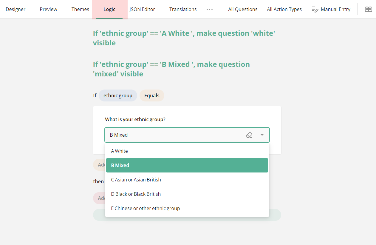 SurveyJS Creator: Logic tab