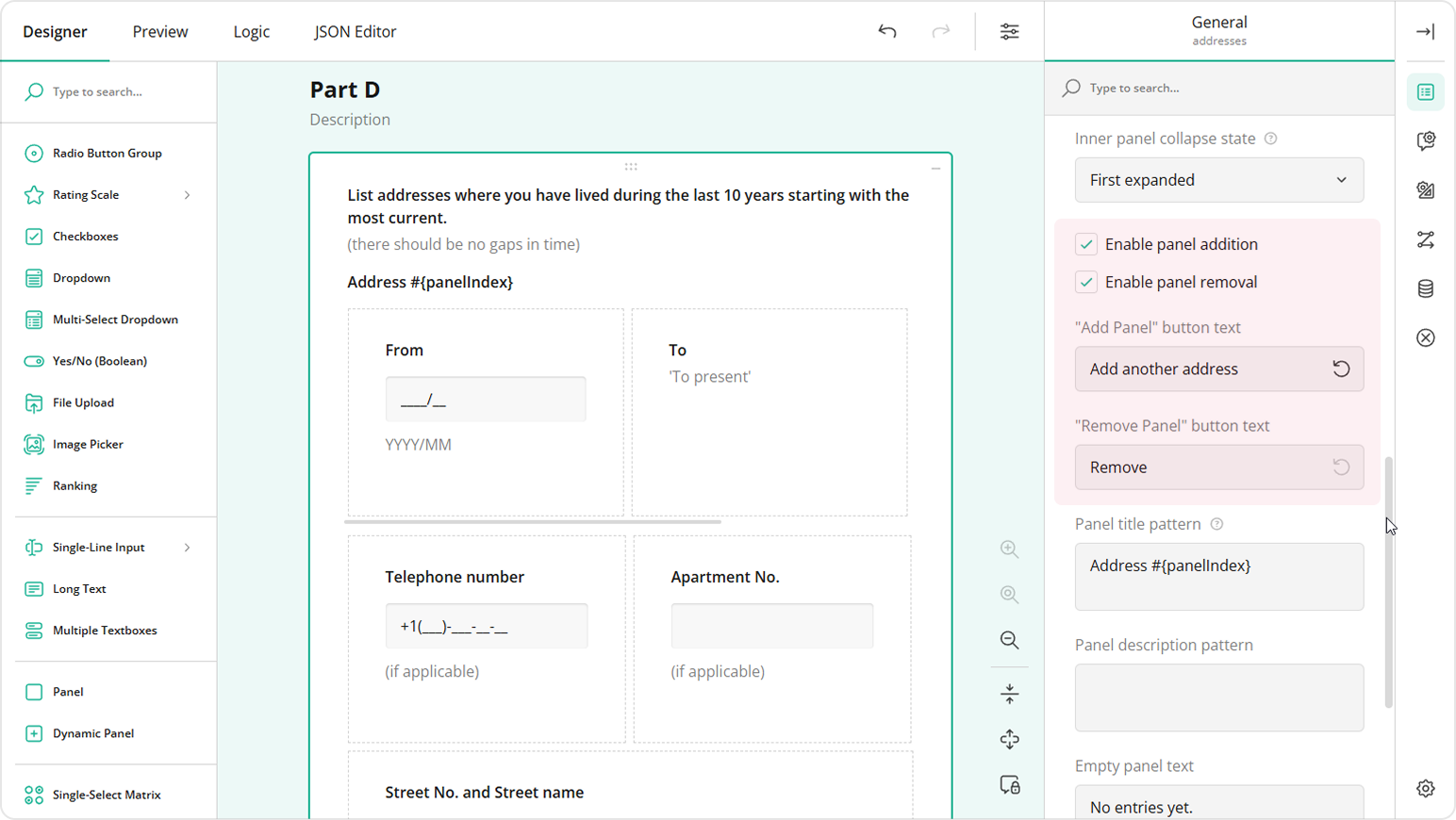 Enable users to add and remove dynamic sections