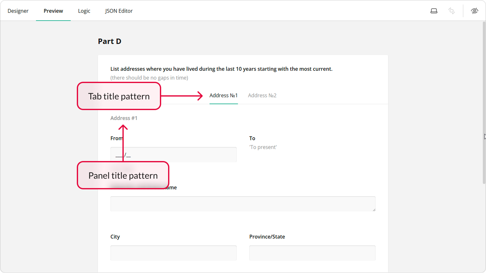 Dynamic tab titles and panel titles