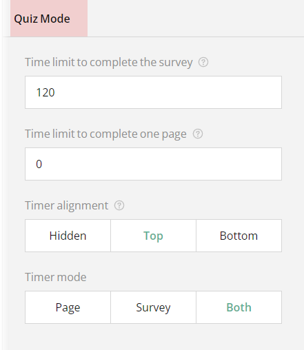 SurveyJS Quiz Maker: Quiz mode settings