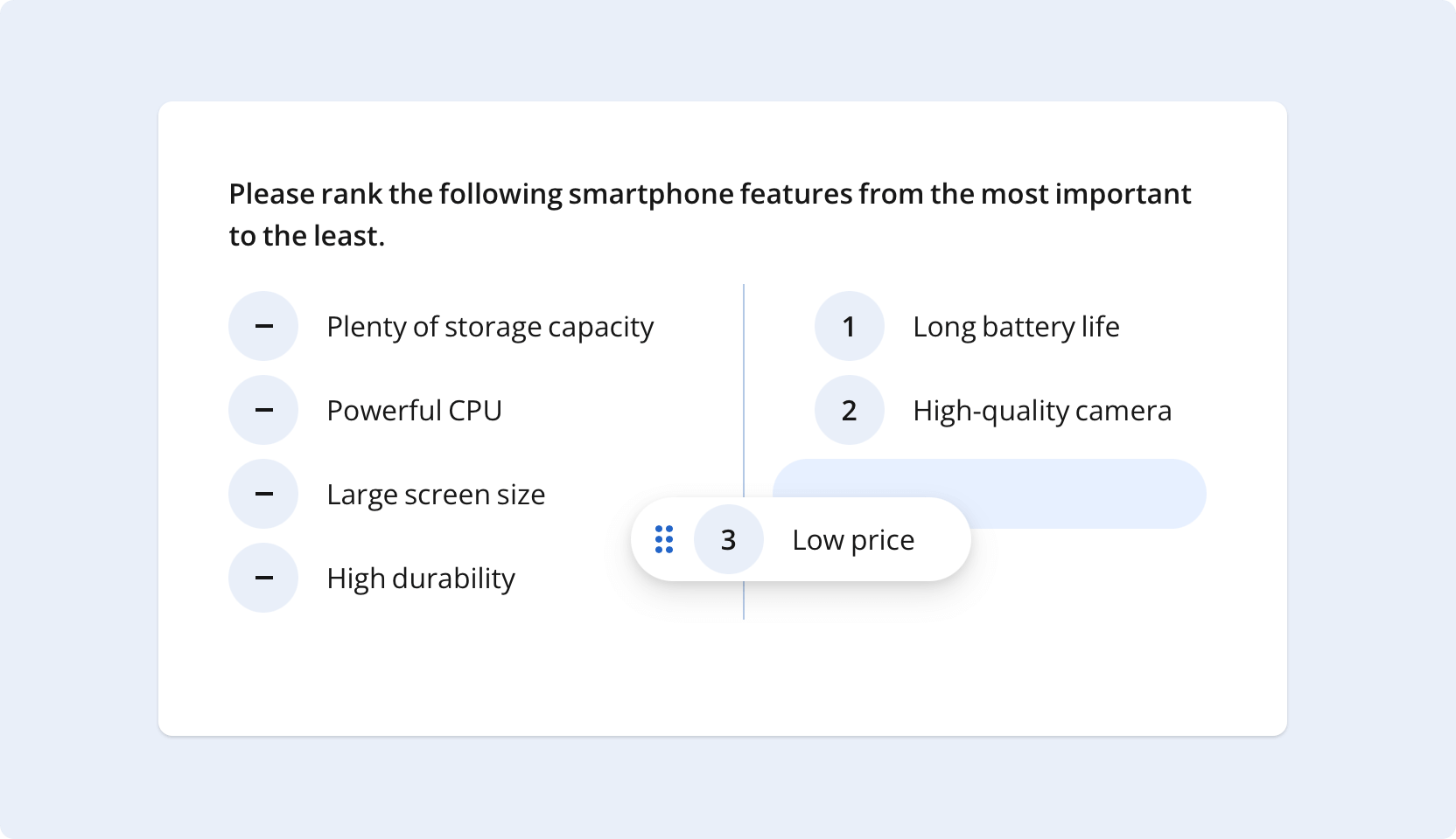 SurveyJS - Ranking Question: Select Items to Rank