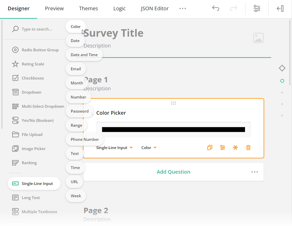 Survey Creator: Toolbox subitems