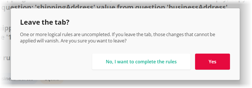 Survey Creator - 'Leave the Logic tab?' dialog
