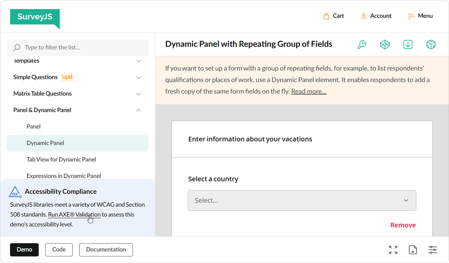 SurveyJS: Accessibility Compliance section