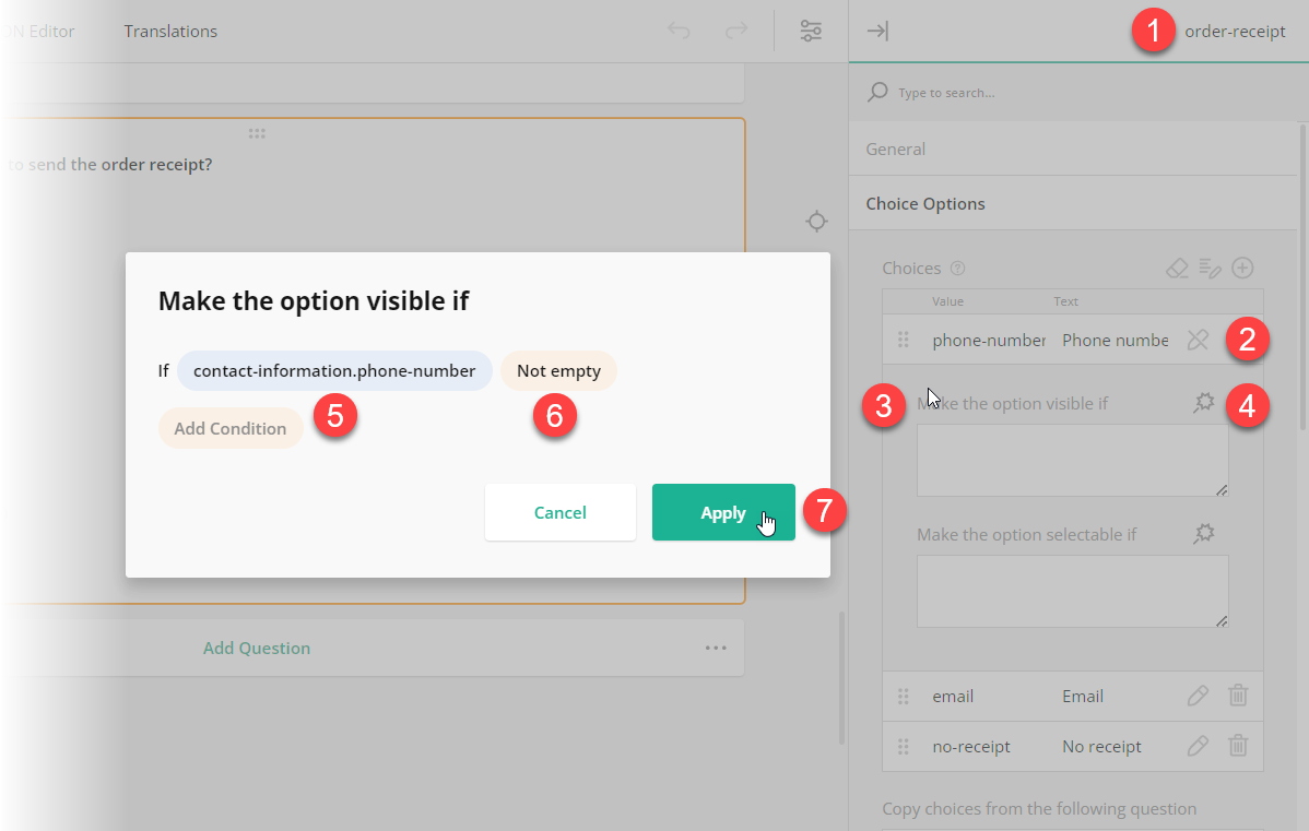 Survey Creator: How to implement choice option display logic