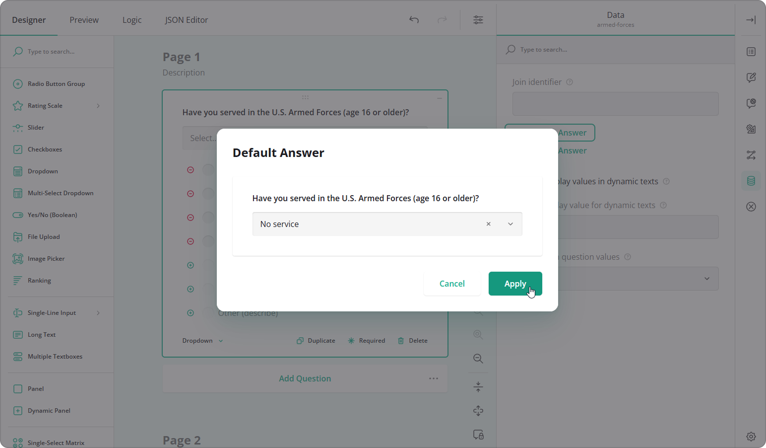 Set a default choice option