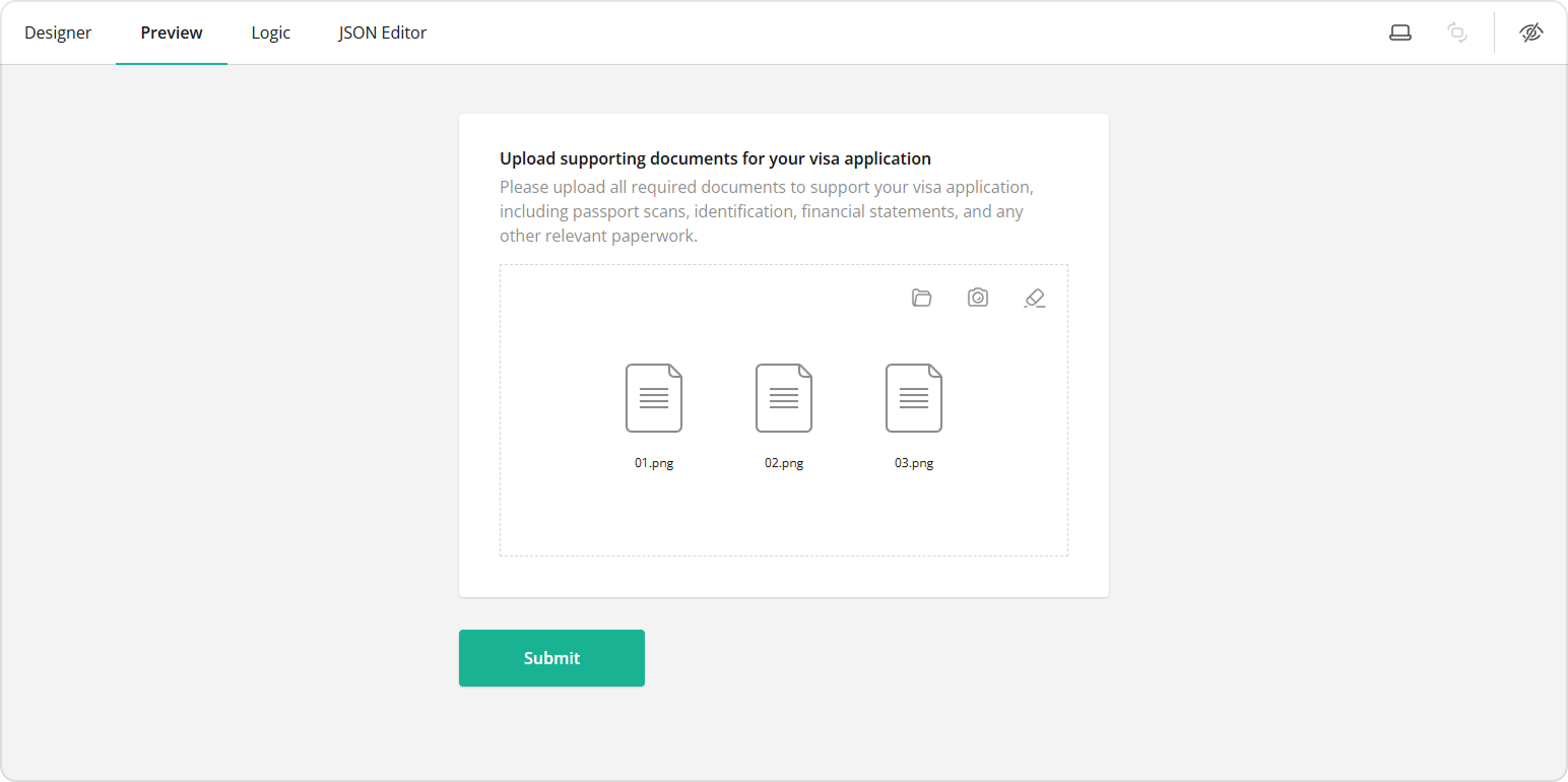 Uploaded images with disabled preview.