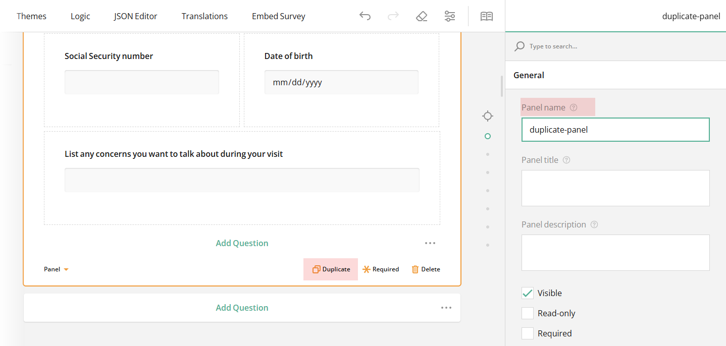 Survey Creator: How to duplicate a panel