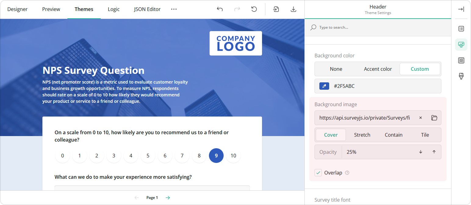 Survey header background image settings
