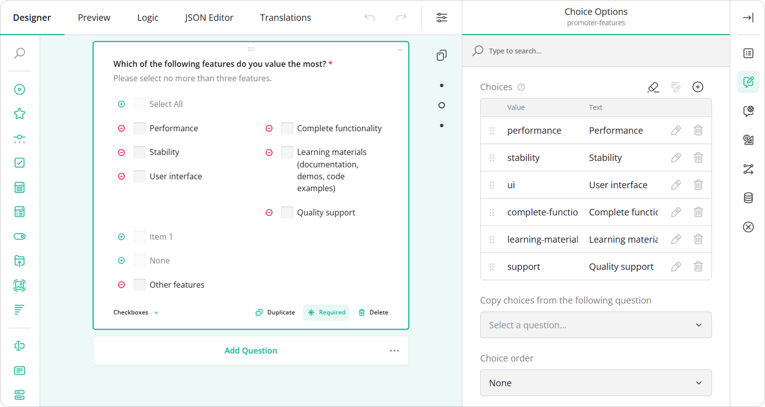 Designing a survey in the default language