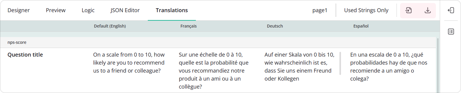 Import and export translation strings