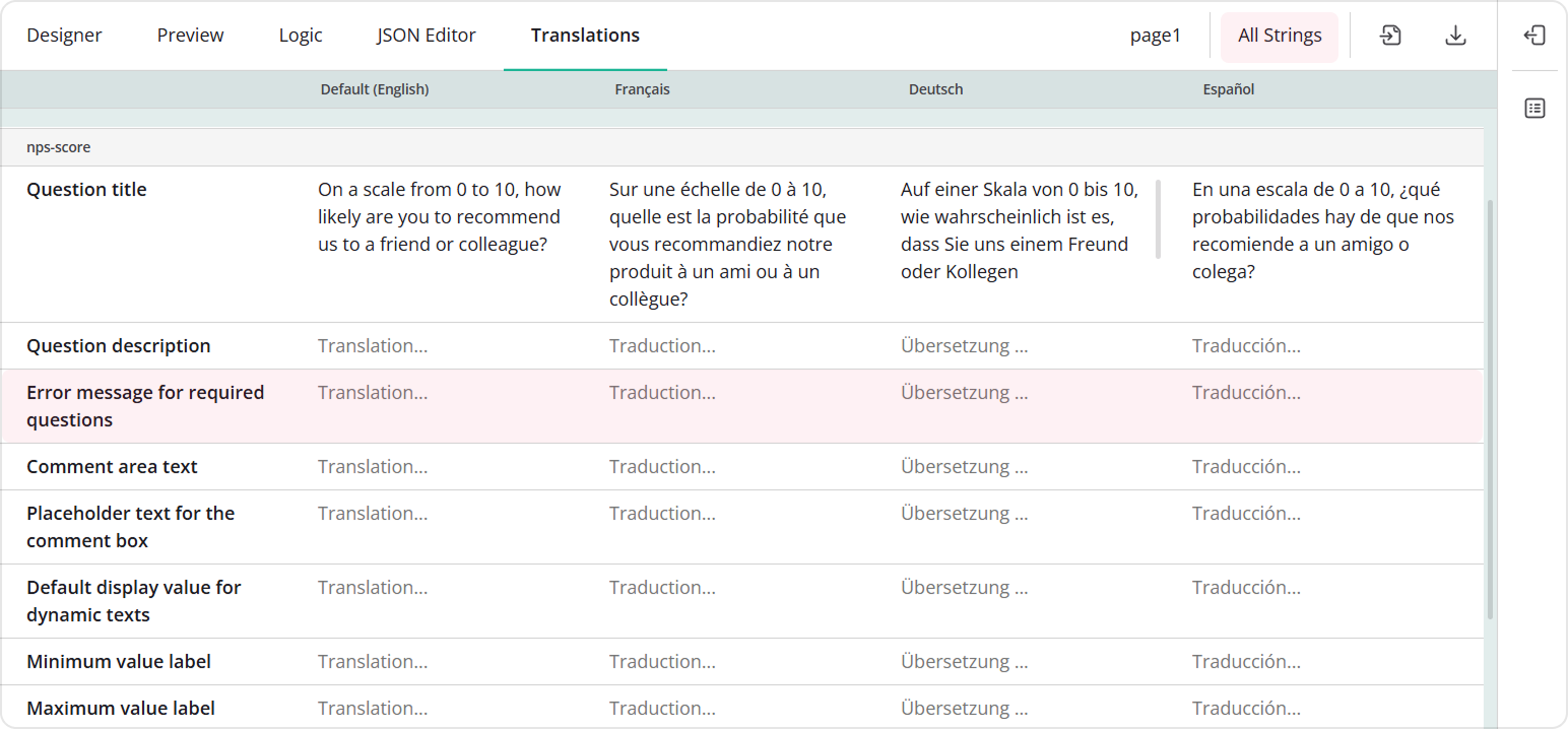 Displaying all translatable strings