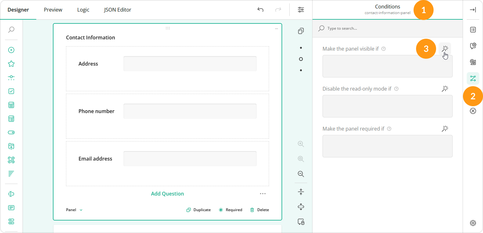 Survey Creator: How to implement panel display logic (steps 1 to 3)
