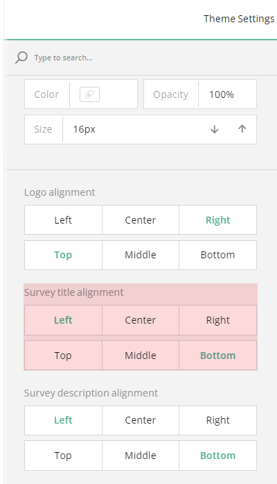 Advanced survey header settings: Survey title alignment