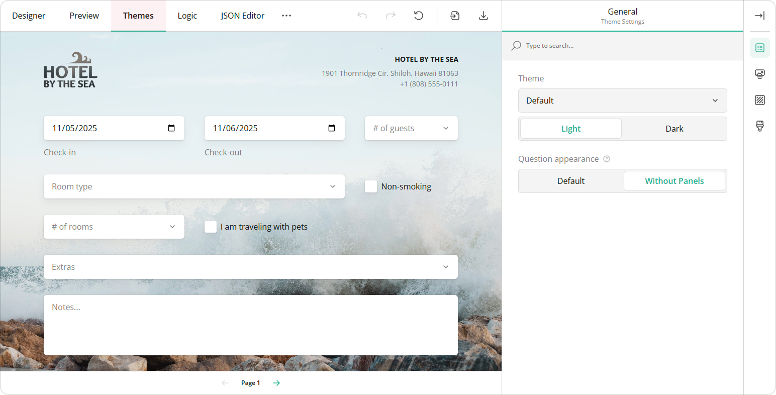 The Theme Editor tab