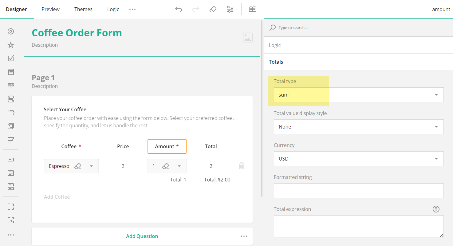 SurveyJS: Calculate Matrix Totals