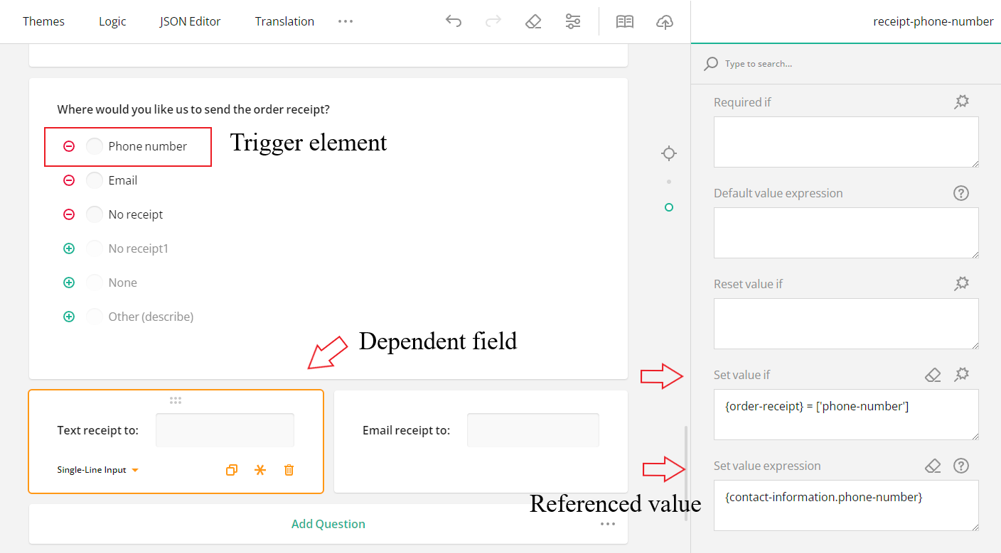 Form builder with conditional logic: adding dynamic value to a field based on a condition.