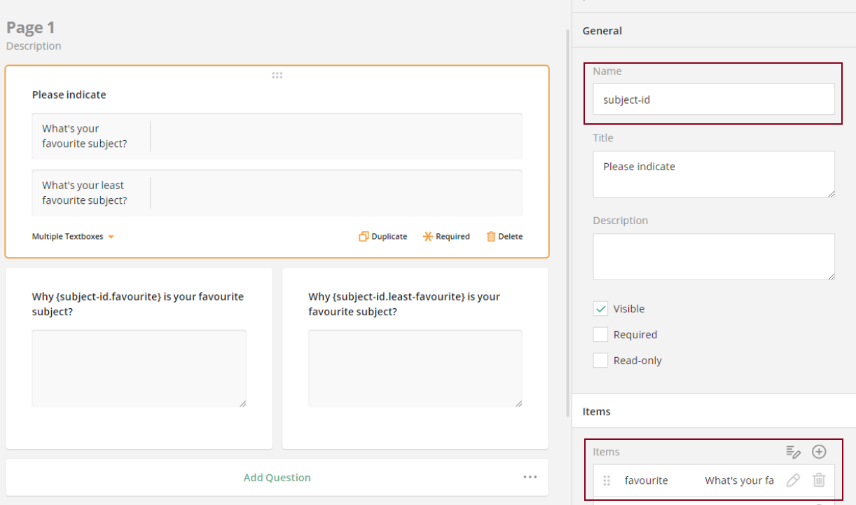 SurveyJS: How to pipe text from a question element.