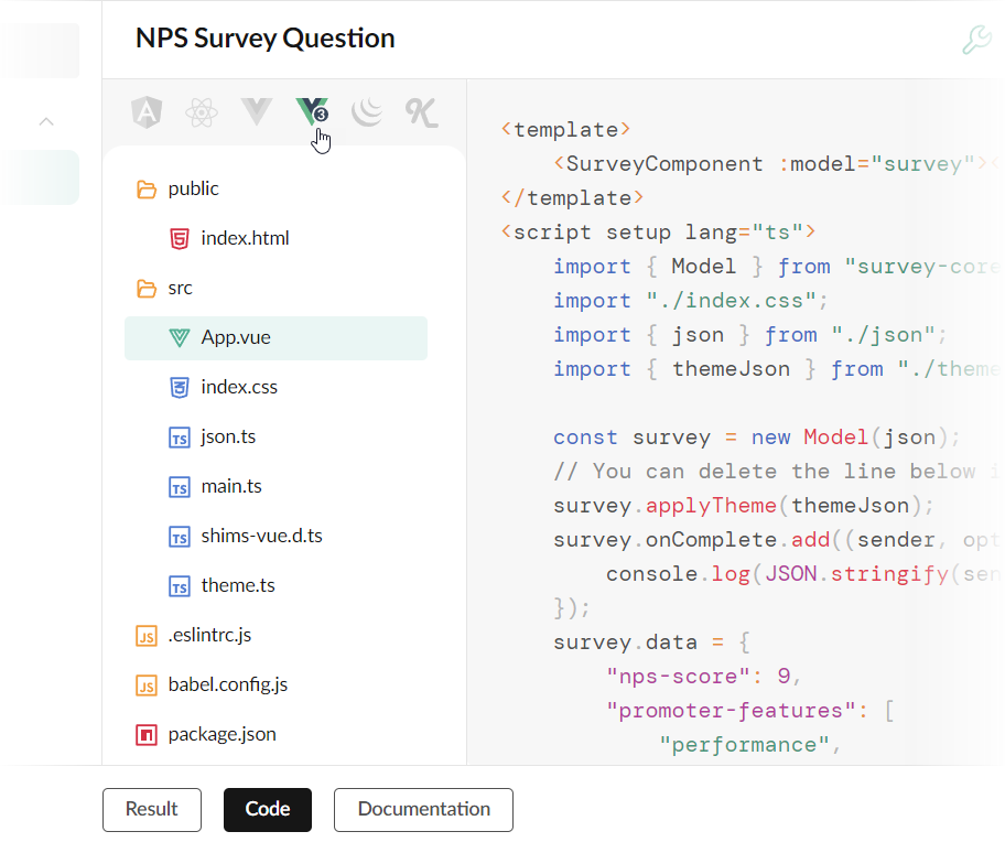 Vue 3 code in SurveyJS demos