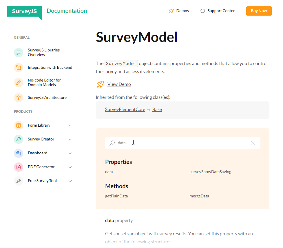 SurveyJS API Reference pages redesigned