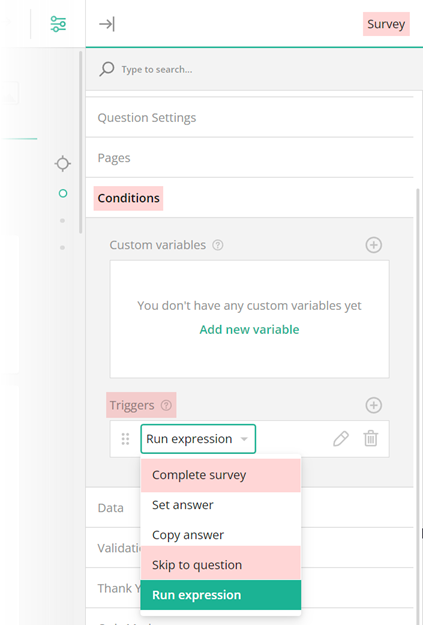 Survey Creator: Skip logic triggers