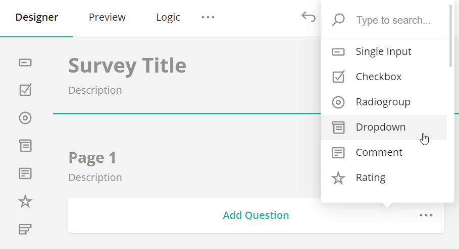 Survey Creator - Add Question button