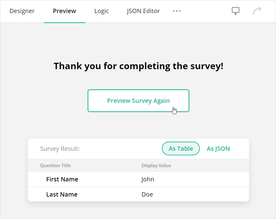 Survey Creator - Preview survey again
